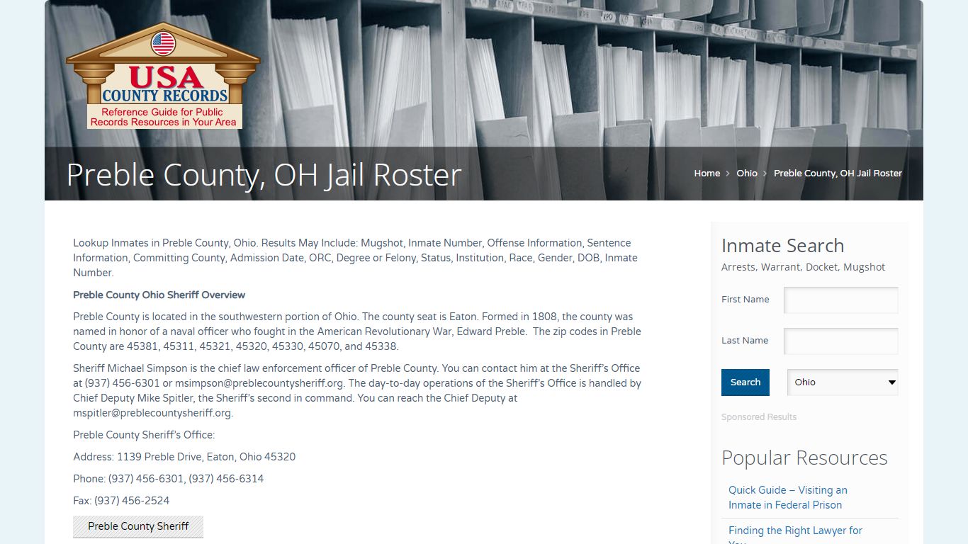 Preble County, OH Jail Roster | Name Search